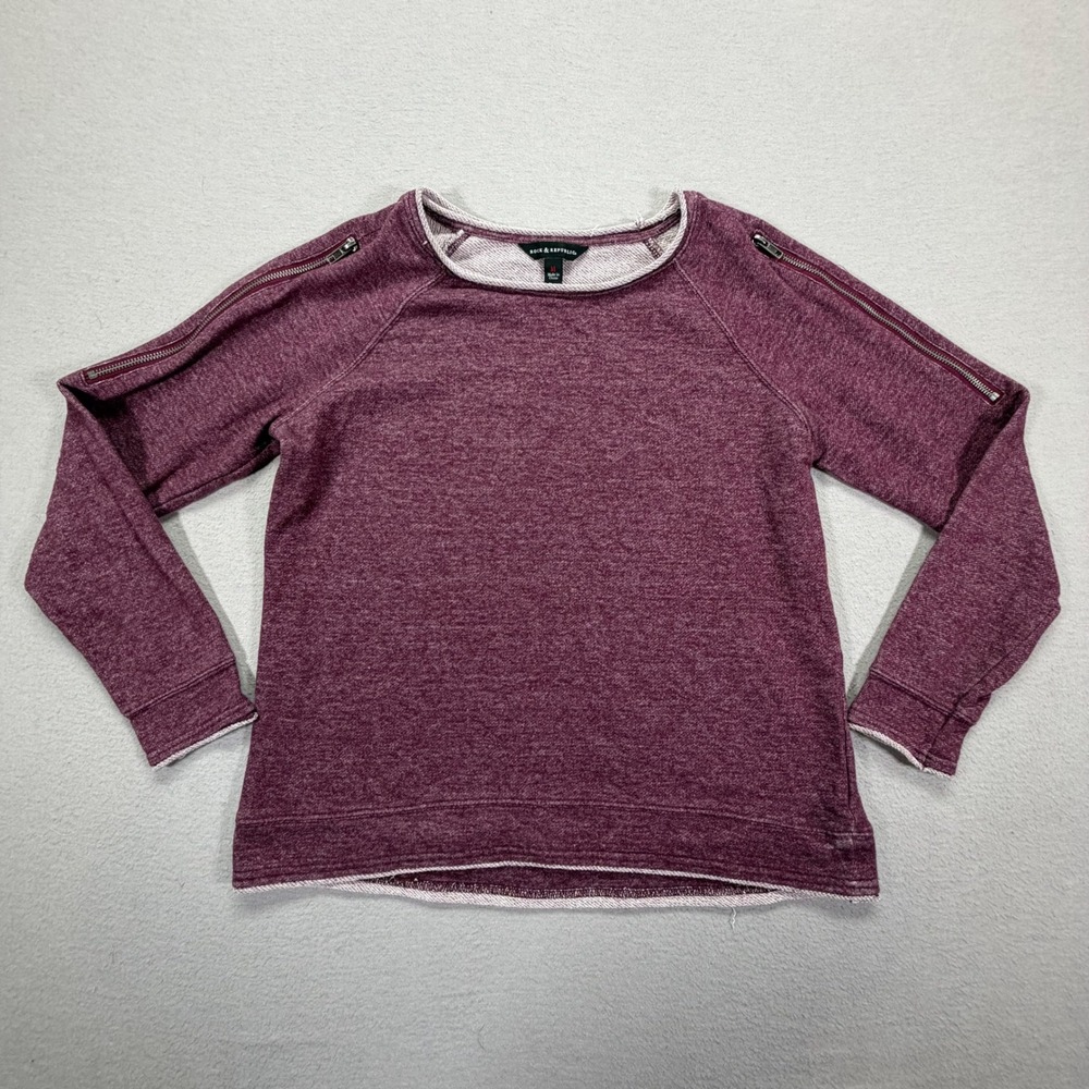 Rock & Republic Women Sweatshirt Regular Burgundy Zipper Shoulder Sleeve Medium
